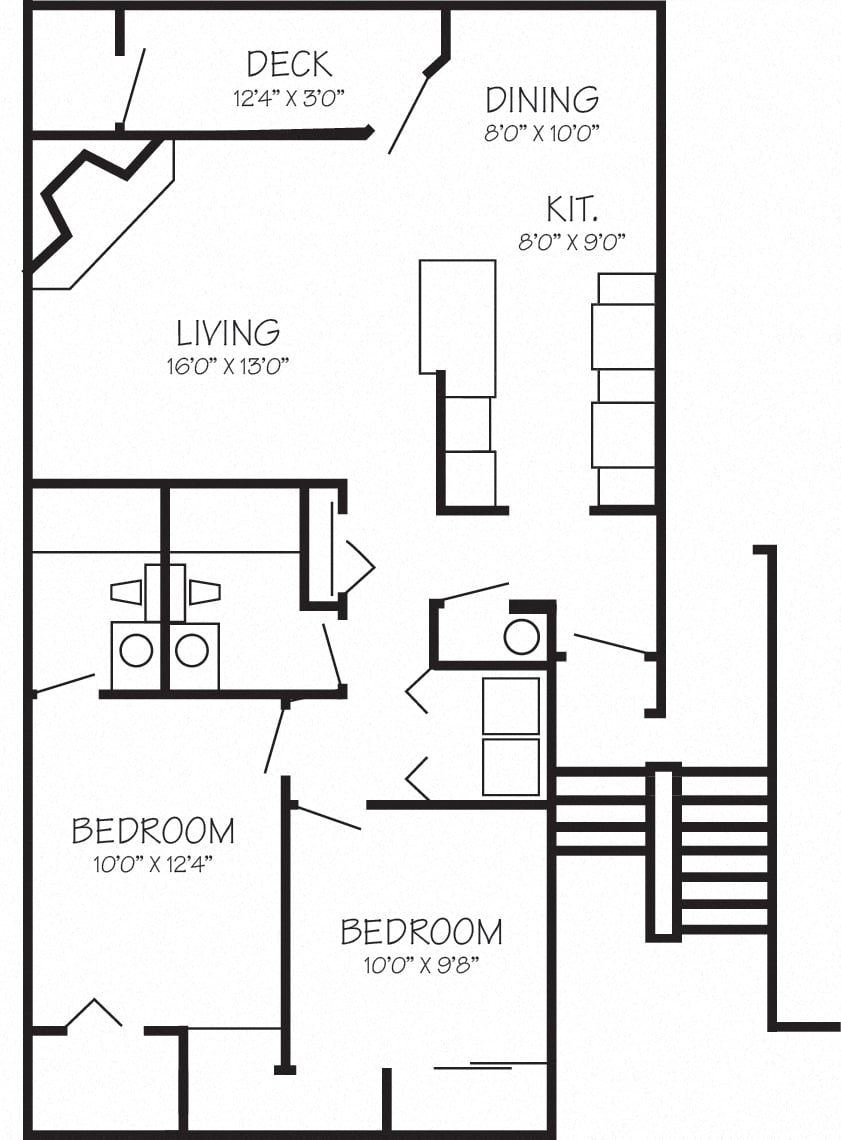 Floor plan for 2 beds, 2 baths, 928 sqft